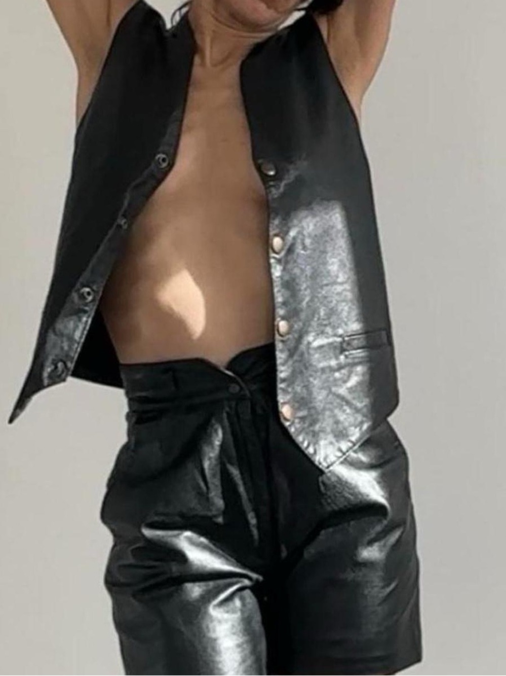 MADE IN ITALY Black Leather Vest with Button Front